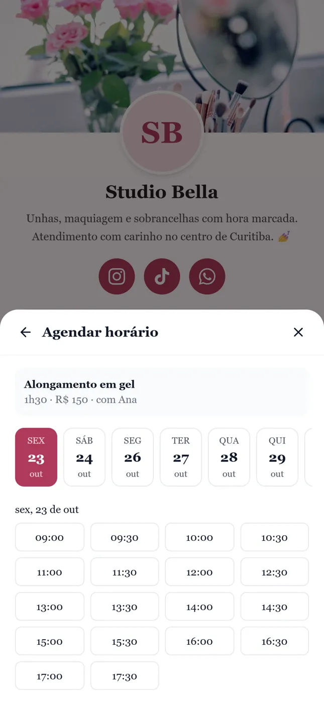 Cliente escolhendo dia e horário